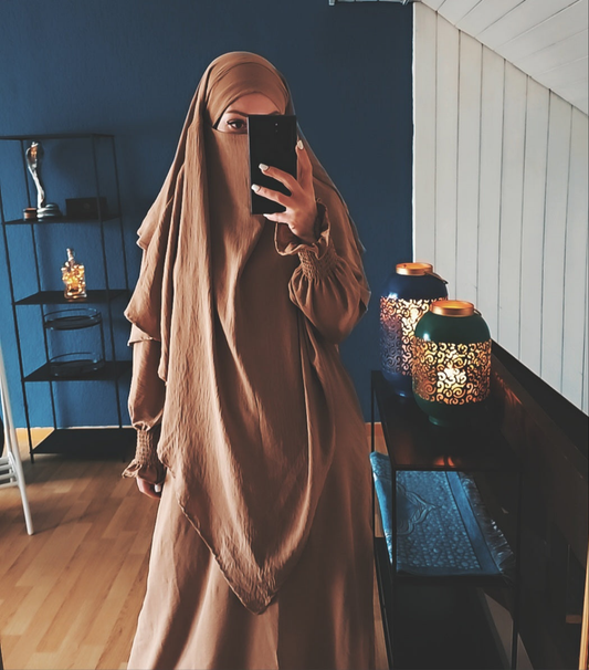 Braune Abaya mit Khimar 2 Lagig